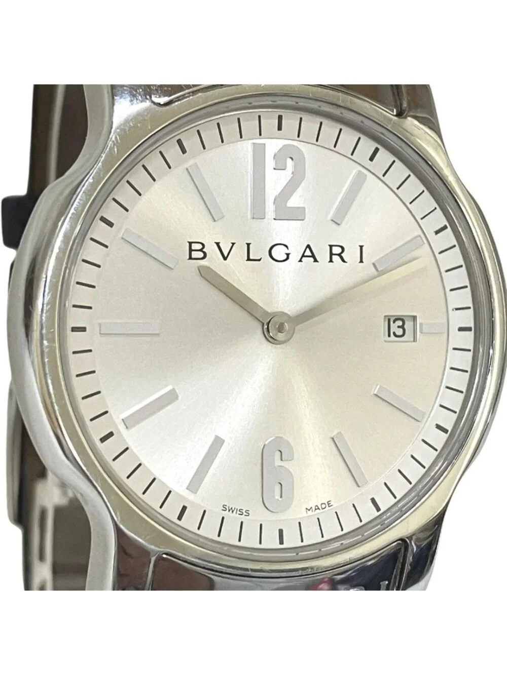 Bvlgari Solo Tempo Watch SS Leather Quartz Silver Dial